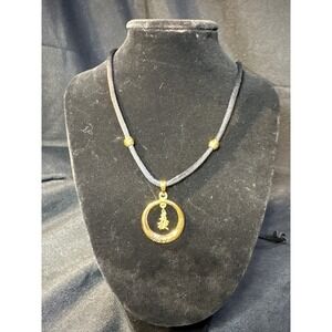 Gold Tone Circle Pendant Necklace with Chinese Character Charm and Name MEGAN‎